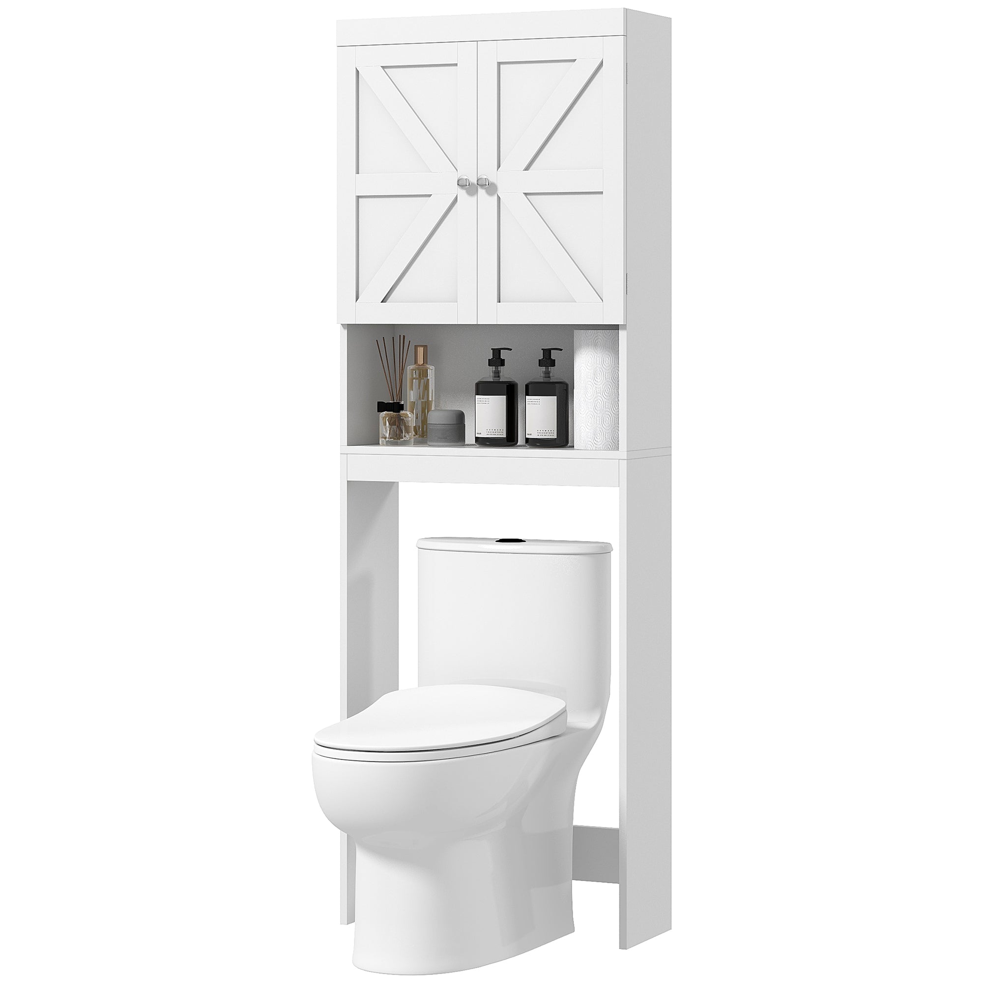 Over The Toilet Cabinet, Modern Bathroom Above Toilet Storage with Barn Doors and Open Shelf, White Over The Toilet Storage   at Gallery Canada