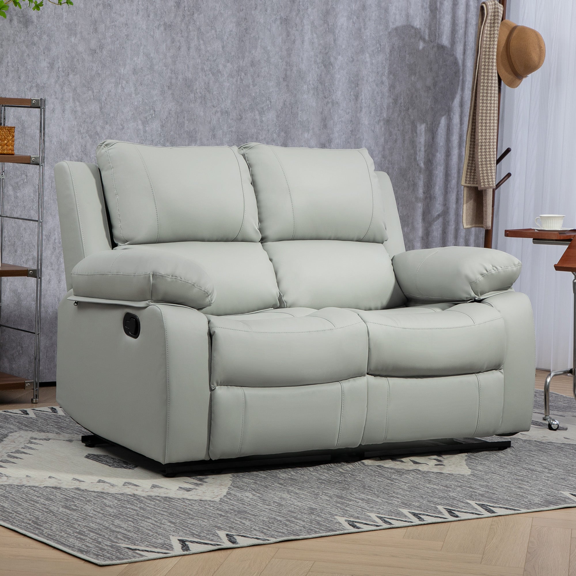 PU Leather Manual Recliner Sofa, Double Reclining Loveseat with Pullback Control Footrest for Living Room, Light Grey 2-Seater Sofas Light Grey at Gallery Canada