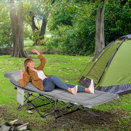 Folding Camping Cot with Mattress &; Pillow, Double Layer Oxford Heavy Duty Sleeping Cot with Carry Bag Light Grey