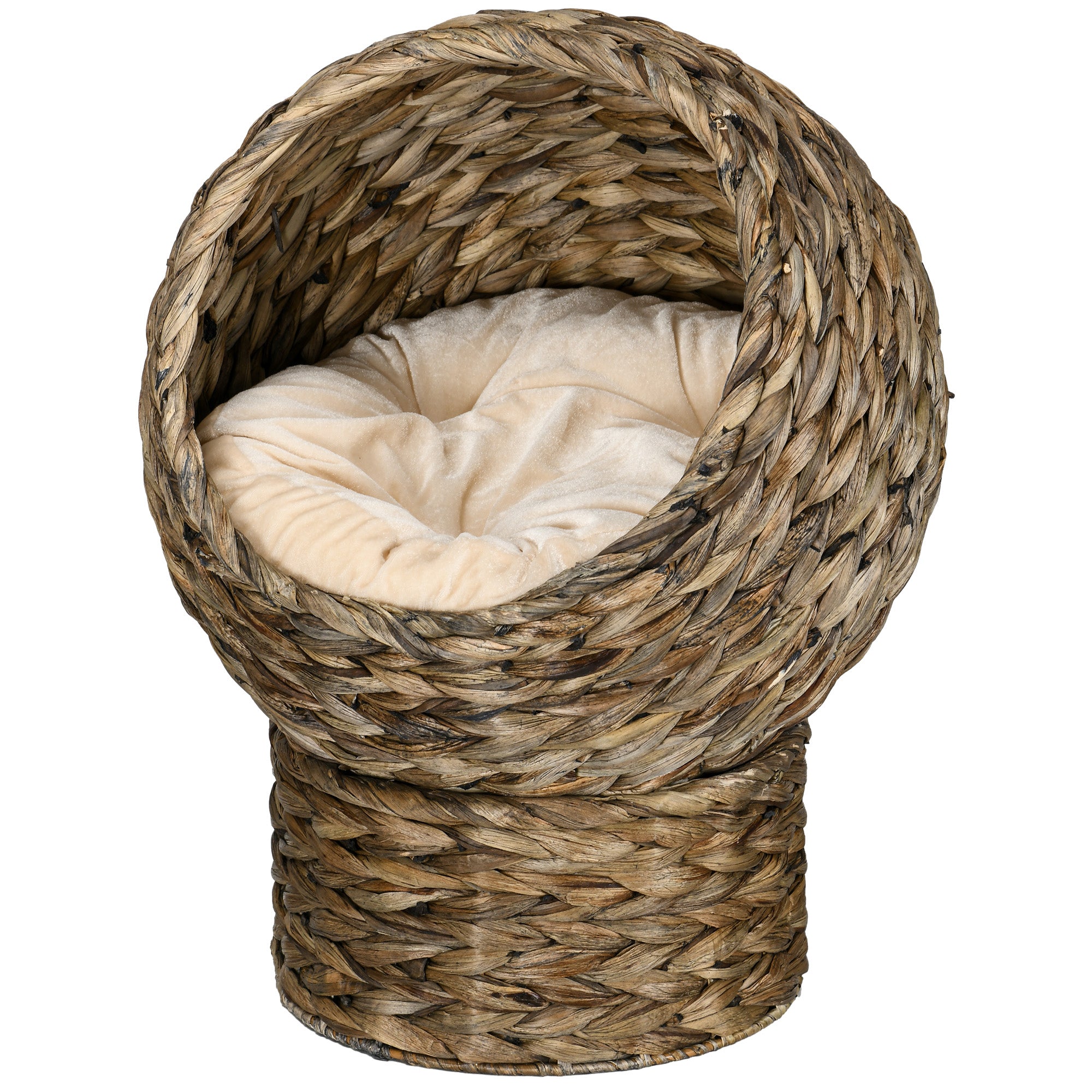 Wicker Cat Bed with Cushion, Stand, for Indoor Cats, Grey Cat Houses Grey (base) & Beige (cushion) at Gallery Canada