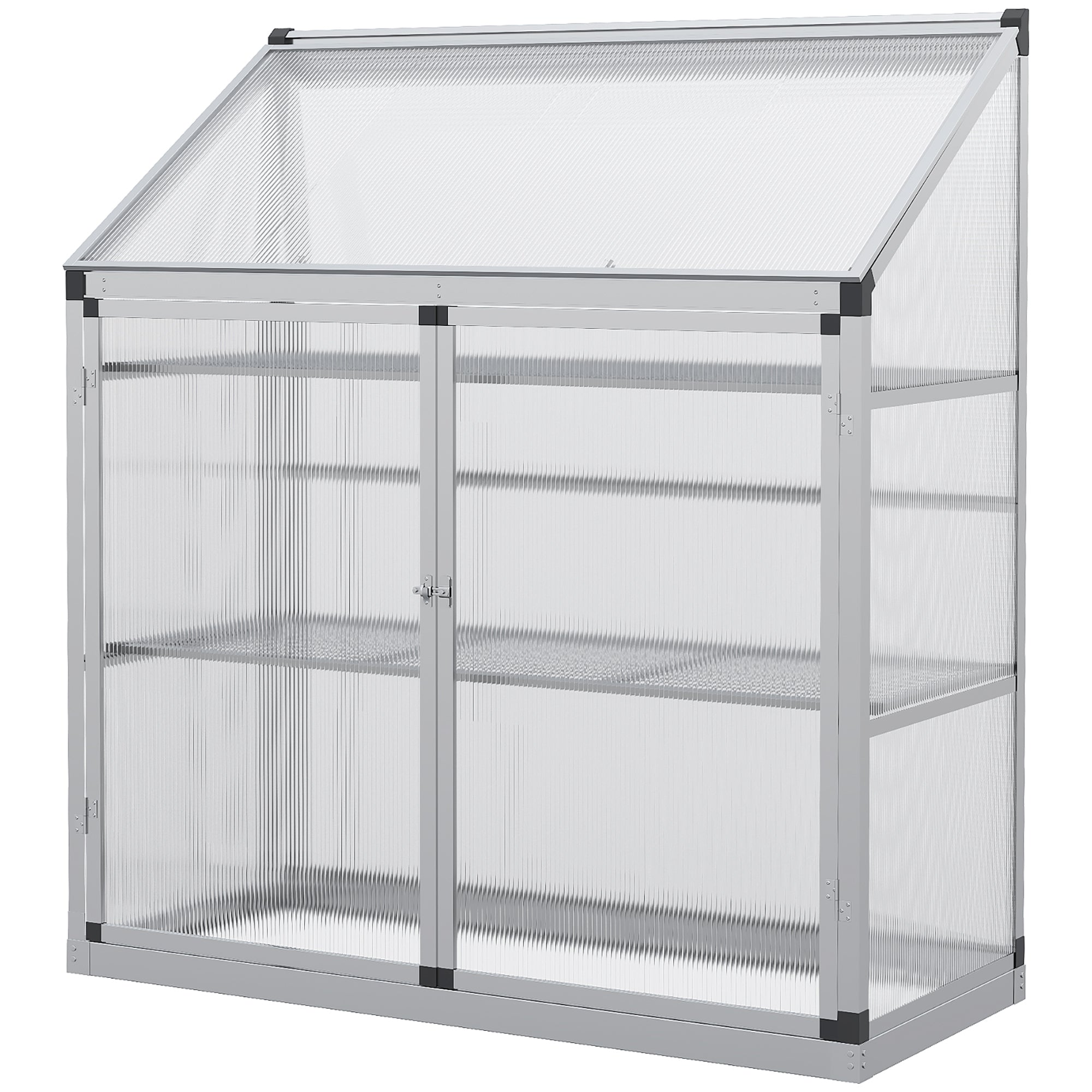 Aluminum Cold Frame Greenhouse, Raised Planter Bed Protection with Openable Top and 2 Shelves for Outdoor Indoor Greenhouses Silver at Gallery Canada