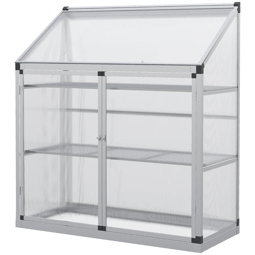 Aluminum Cold Frame Greenhouse, Raised Planter Bed Protection with Openable Top and 2 Shelves for Outdoor Indoor