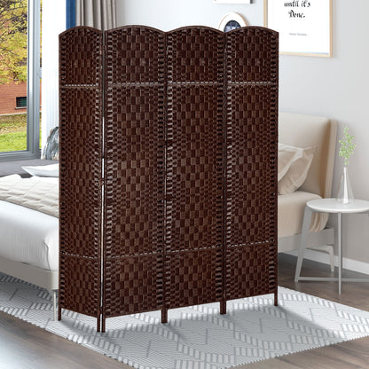 6ft Folding Room Divider, 4 Panel Wall Partition with Wooden Frame for Bedroom, Home Office, Brown Room Dividers   at Gallery Canada