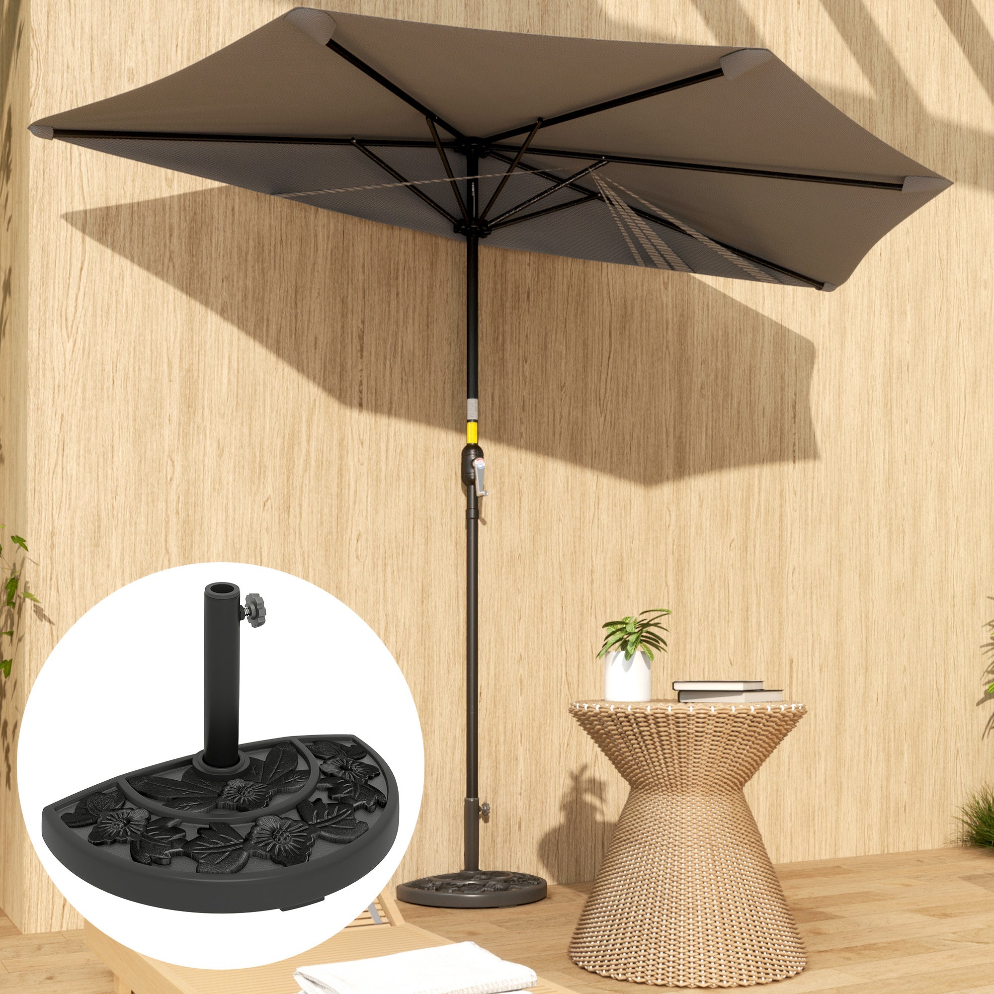 Half Umbrella Base, 21 lbs Concrete Half Umbrella Stand Outdoor Umbrella Base with Flower-Leaf Design, Patio Umbrella Stand for Outdoor Lawn Poolside, Black Umbrella Bases at Gallery Canada