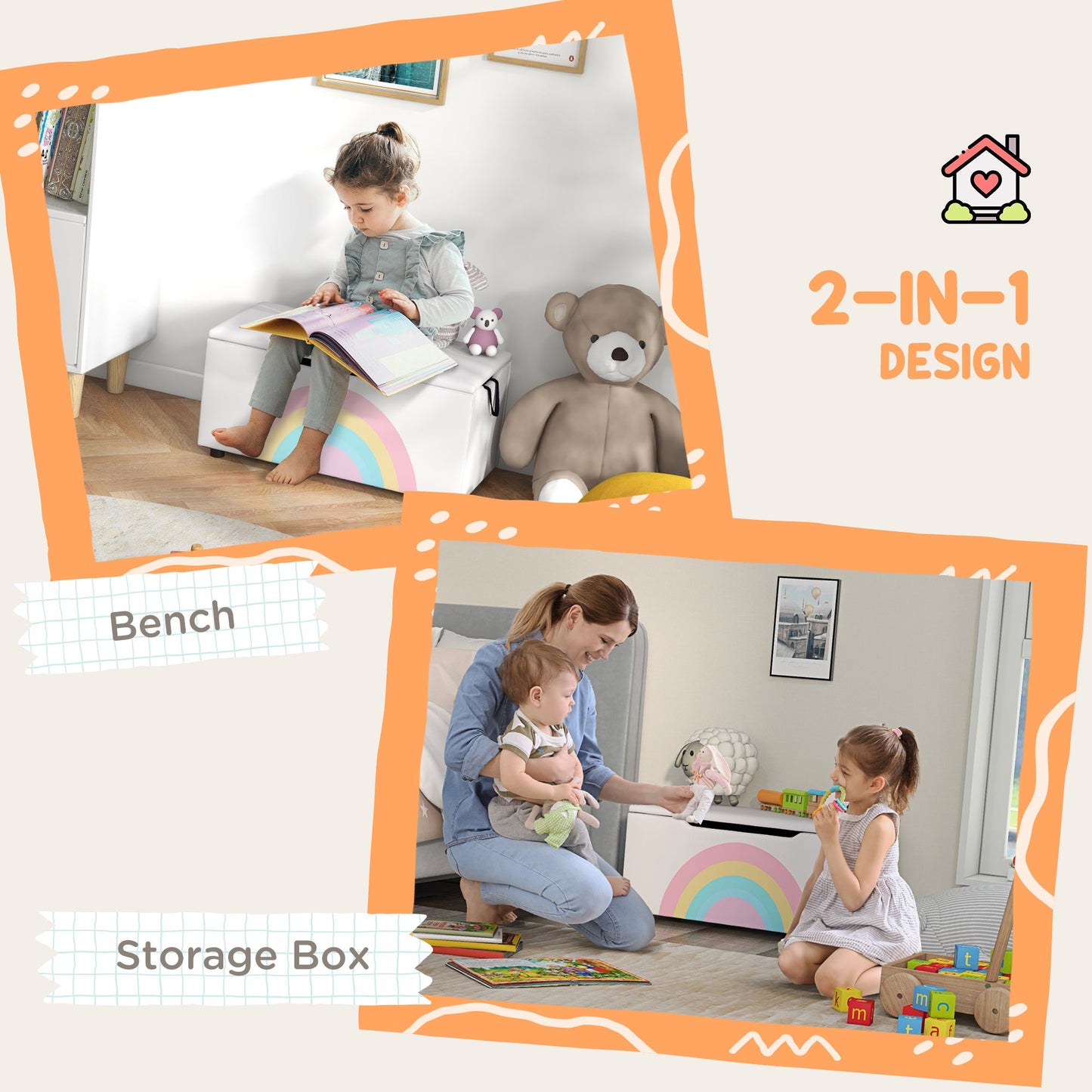 Toy Chest, Kids Toy Bench Box, Lightweight Storage Bench with Lid and Side Handles, for Nursery Room Playroom Bedroom, Gift for 3-8 Years Old, White Baby & Kids Storage   at Gallery Canada