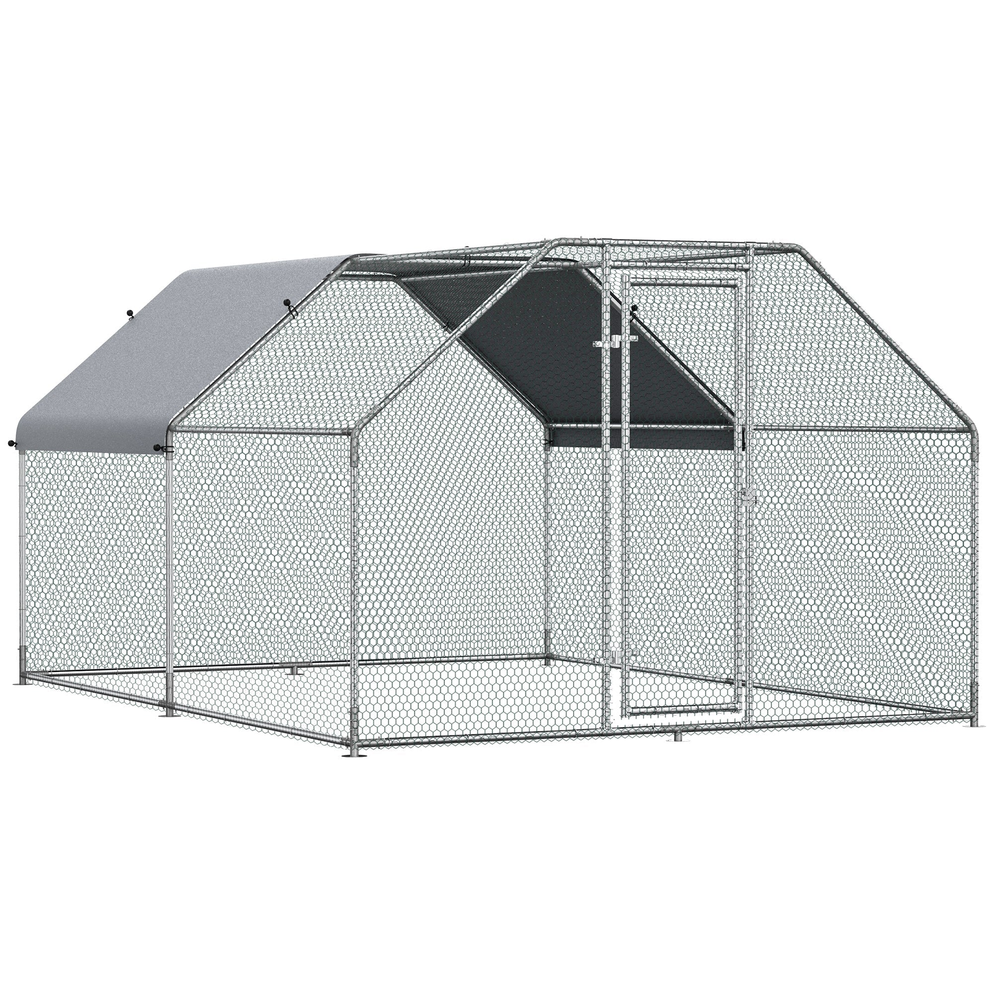 9.2' x 12.5' Metal Chicken Coop, Galvanized Walk-in Hen House, Poultry Cage Outdoor Backyard with Waterproof UV-Protection Cover for Rabbits, Ducks Chicken Coops Silver  at Gallery Canada