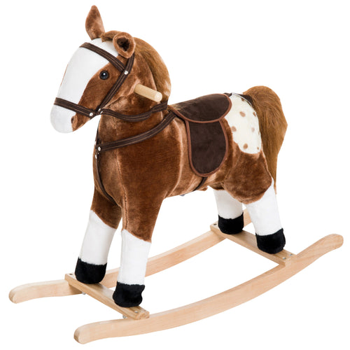 Rocking Horse Plush Pony Children Kid Ride on Toy w/ Realistic Sound (Brown)
