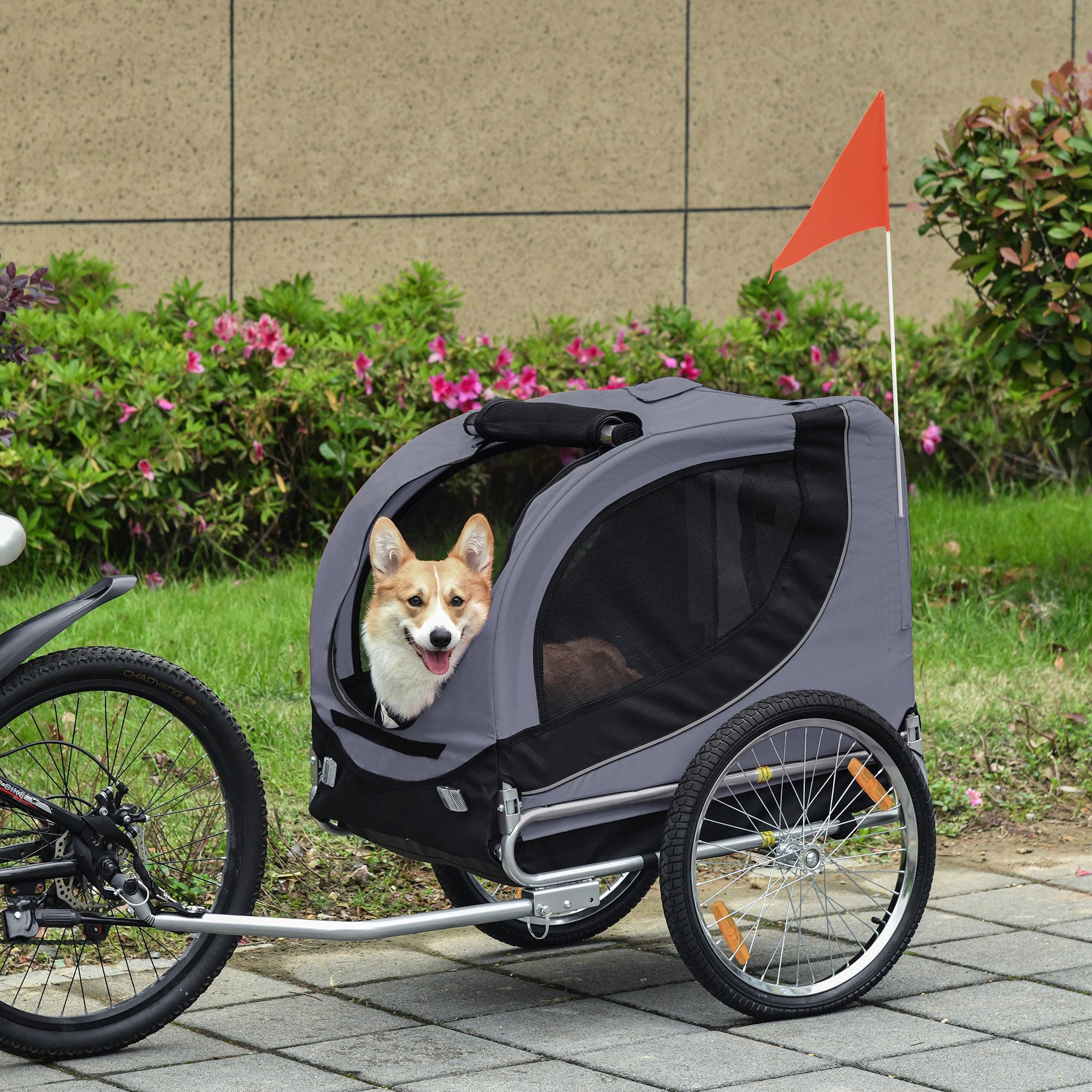 Dog Bike Trailer, Pet Cart, Bicycle Wagon, Travel Cargo, Carrier Attachment with Hitch, Foldable for Travelling, Grey Dog Bike Trailers & Strollers   at Gallery Canada