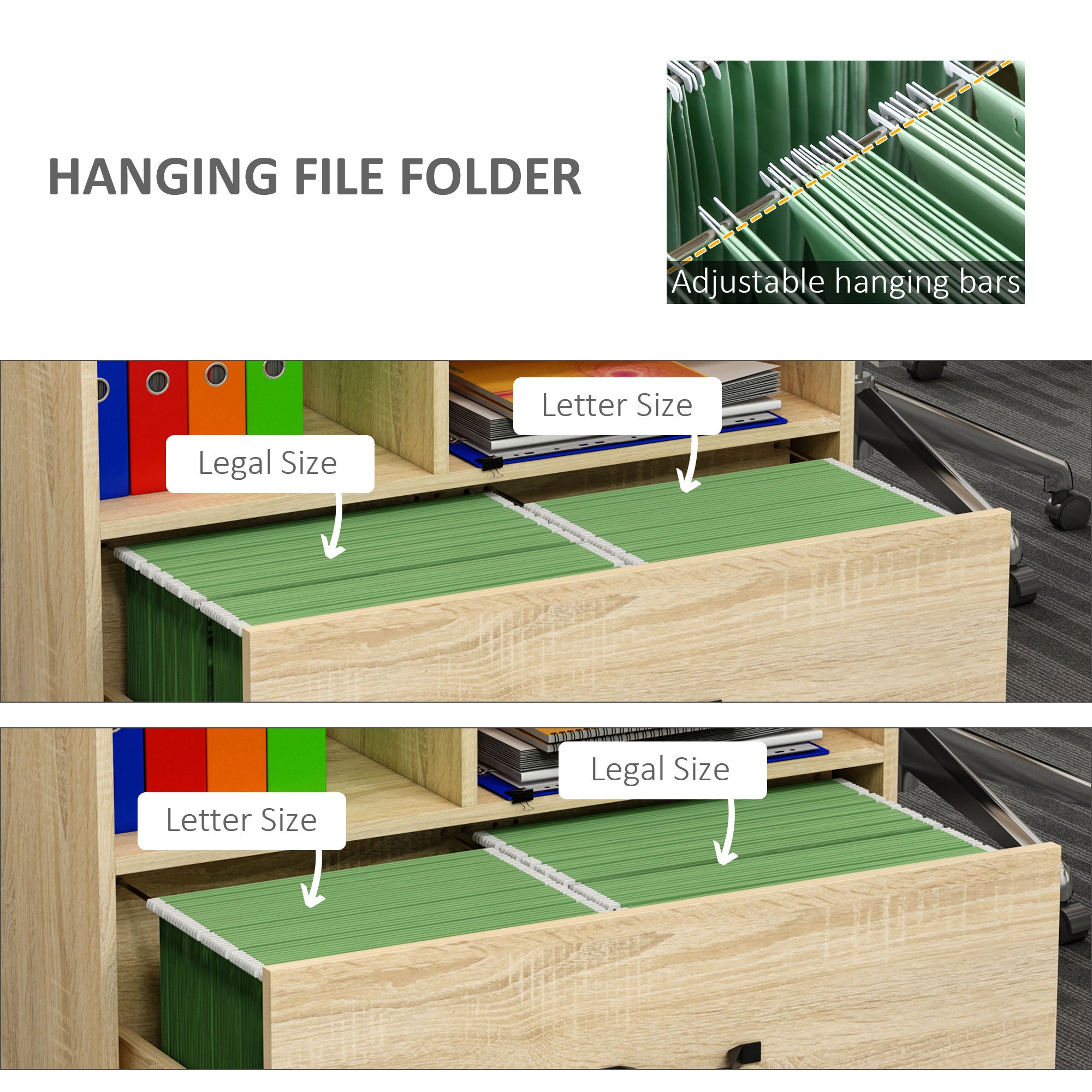 Lateral Filing Cabinet with Open Storage Shelf, Printer Stand, Mobile Office File Cabinet with Wheels for Letter and Legal Sized Files, Natural Office Cabinets & Cupboards at Gallery Canada