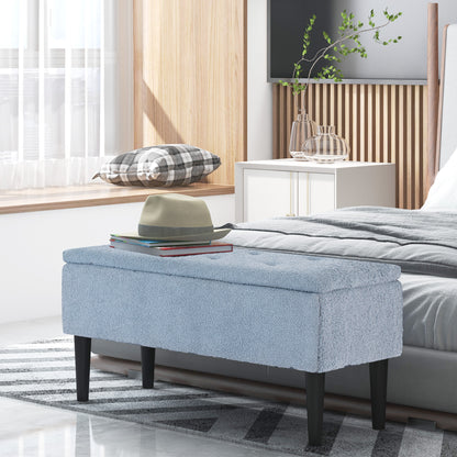 Modern Storage Bench, Ottoman with Storage and Lamb's Wool Upholstery for Living Room, Bedroom, Blue Storage Ottomans & Benches Multi Colour  at Gallery Canada