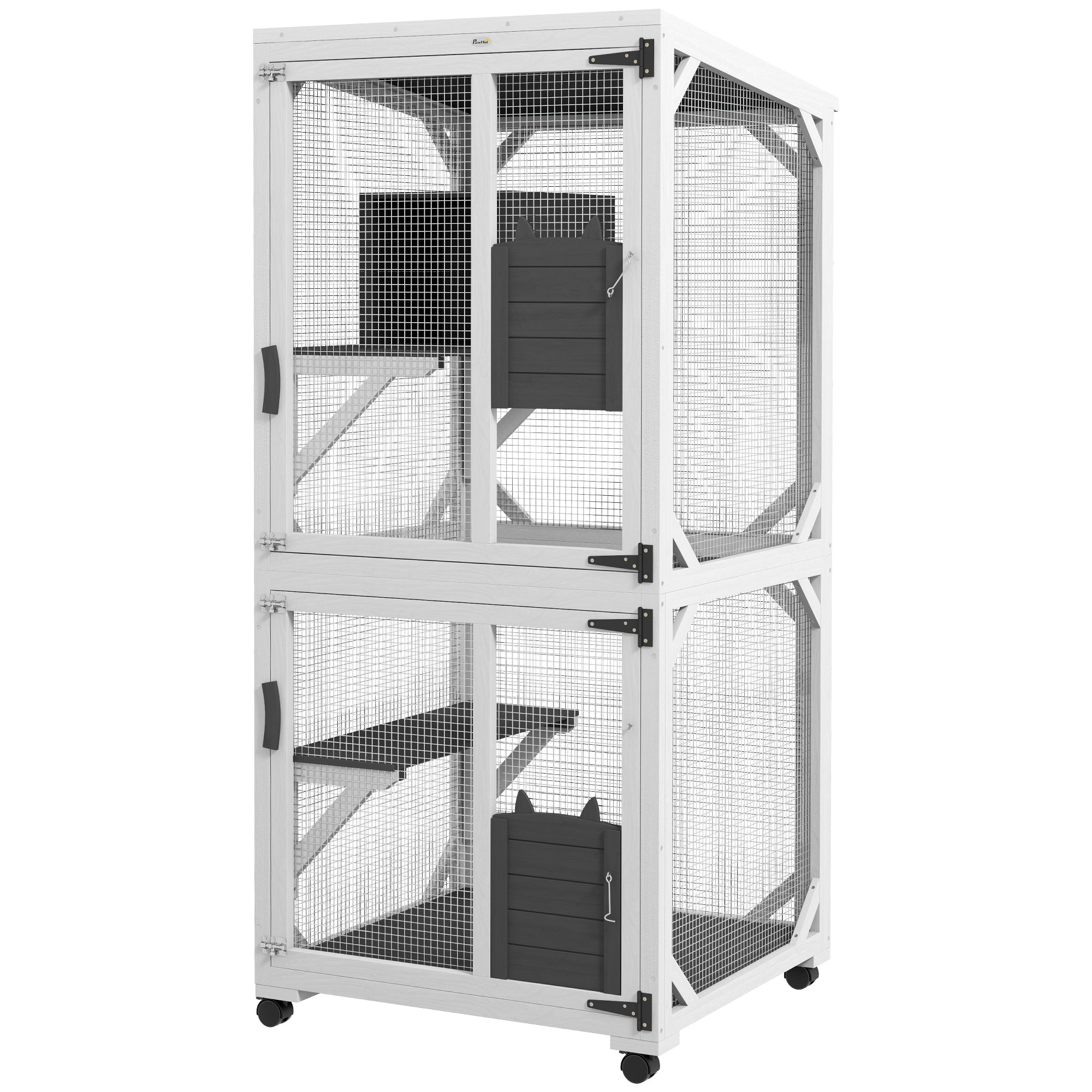 Catio Outdoor, Elevated Design, with Wheels, Resting Box, Water-Resistant, Multi Platforms, White &; Grey Outdoor Cat Enclosures at Gallery Canada