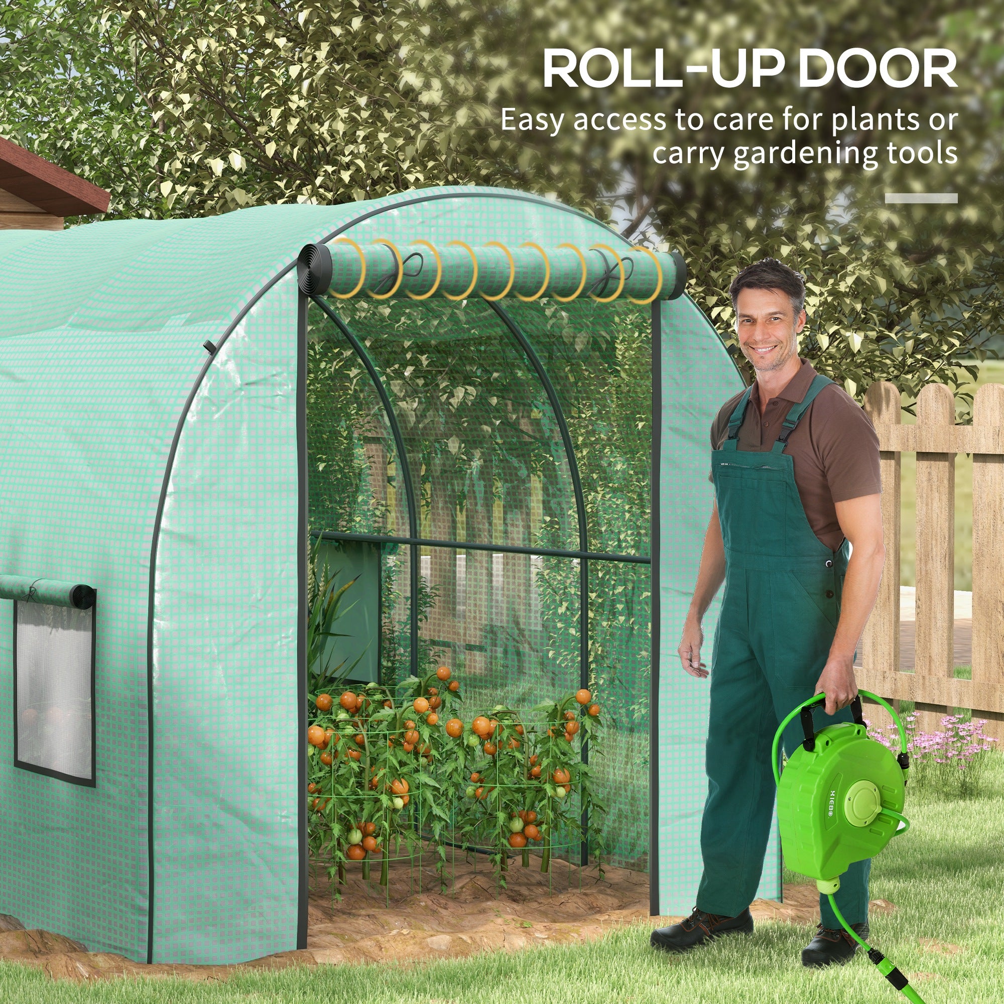 Polytunnel Greenhouse Walk-in Grow House with Plasric Cover, Door, Mesh Window and Steel Frame, 6.6' x 10' x 6.6' Tunnel Greenhouses at Gallery Canada