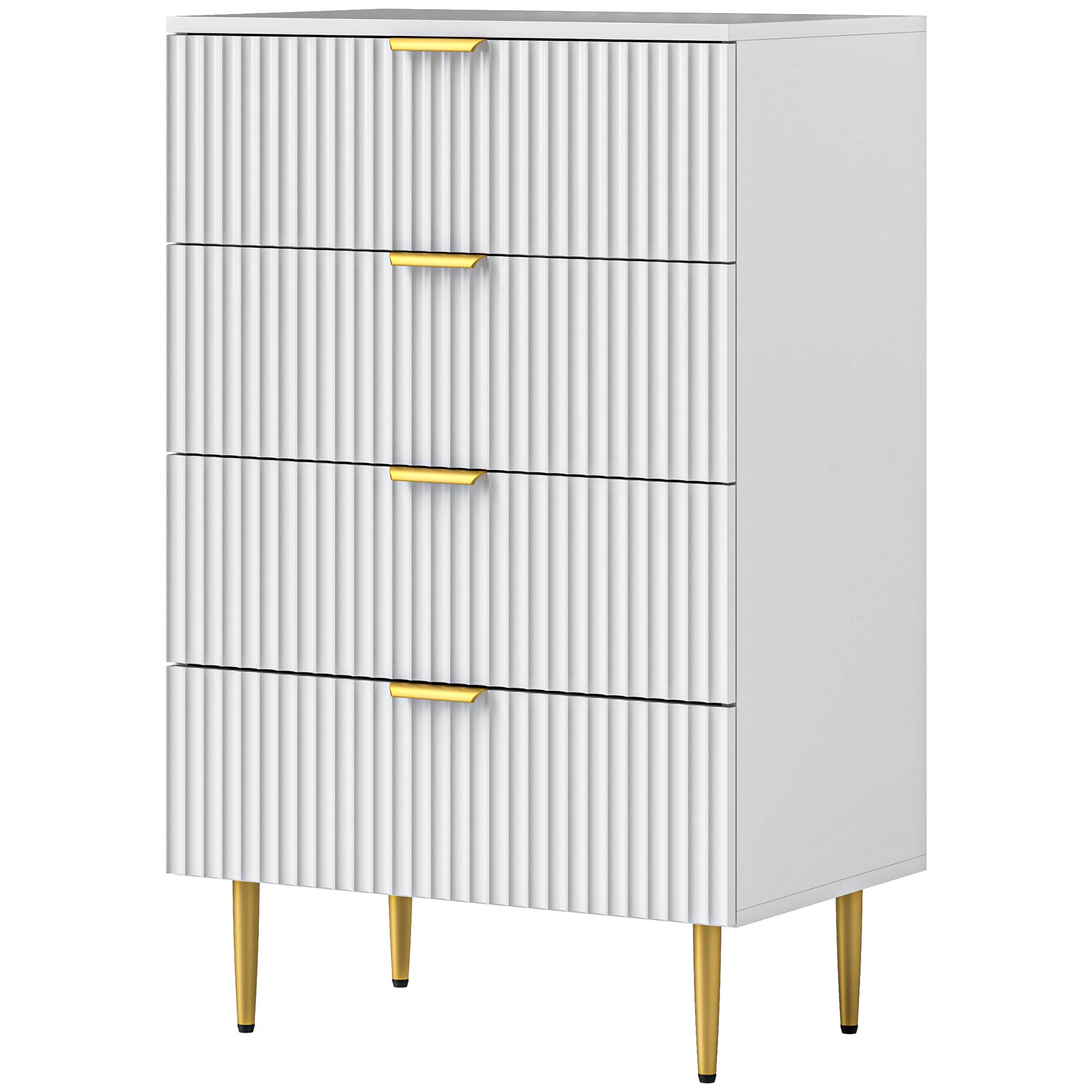 Modern Chest of Drawers 4 Drawer Dresser for Bedroom with Gold Legs and Handles, White Storage Cabinets White, Gold at Gallery Canada