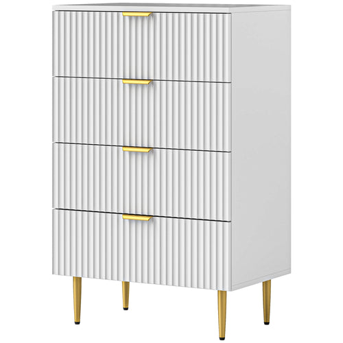 Modern Chest of Drawers 4 Drawer Dresser for Bedroom with Gold Legs and Handles, White