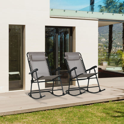 2pc Patio Foldable Rocking Chair Set w/ Breathable Mesh Seat &; Backrest, Headrest for Park, Backyard, Garden, Grey Outdoor Rocking Chairs at Gallery Canada