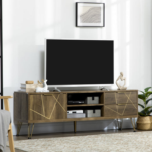 TV Stand for TVs up to 55", TV Unit with Storage Cupboard, Drawers, and Steel Legs, 59.1"x15.4"x20", Natural - Gallery Canada