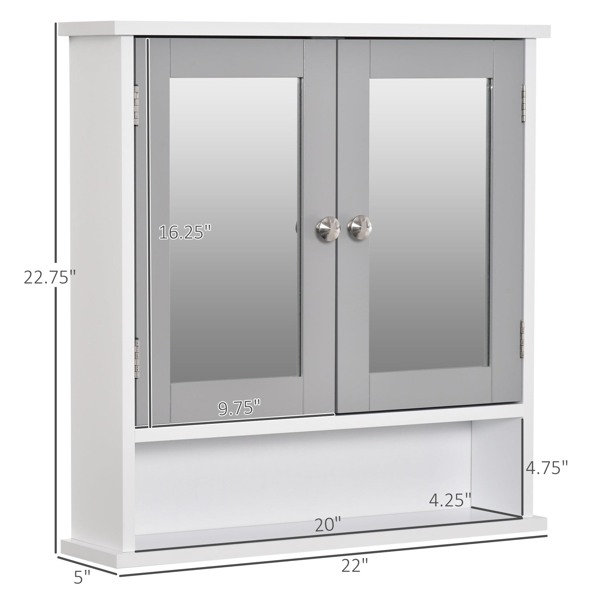 Bathroom Mirror Cabinet, Wall Mounted with Double Mirrored Doors, Hanging Cabinet with Cupboard and Shelf, Wall Storage Organizer, Grey Mirror Medicine Cabinets   at Gallery Canada