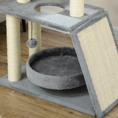 Small Cat Tree with Perch, Scratching Posts, Pad, Bed, Toy Balls, Light Grey Cat Posts   at Gallery Canada