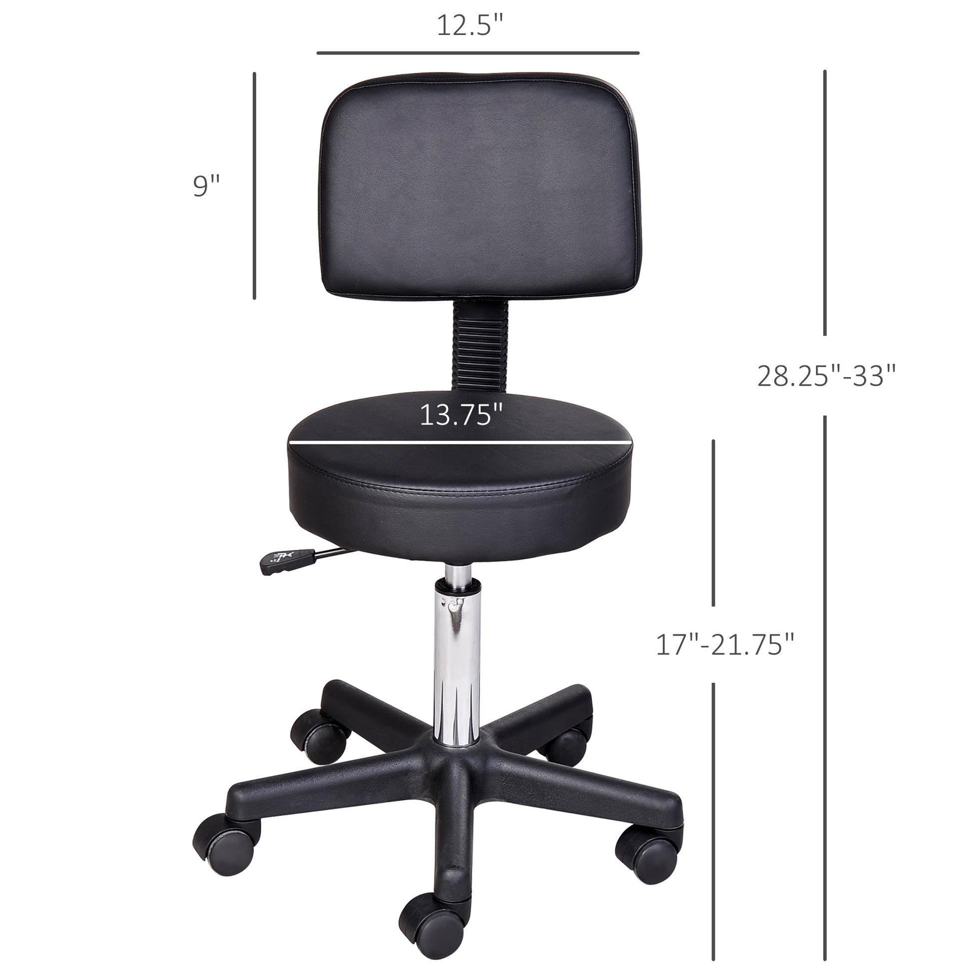 Adjustable Rolling Stool with Back, PU Leather Round Swivel Drafting Stool with Wheels for Kitchen, Salon Spa, Bar, Home Office, Massage, Black Salon Stools   at Gallery Canada