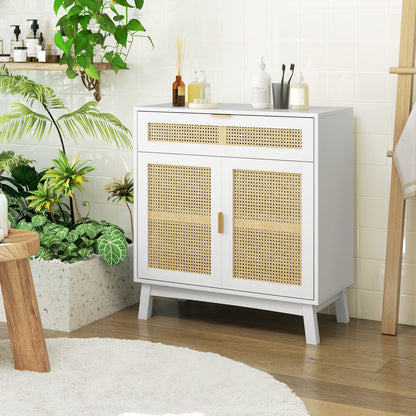 Boho Sideboard Storage Cabinet with Rattan Doors, White Storage Cabinets at Gallery Canada