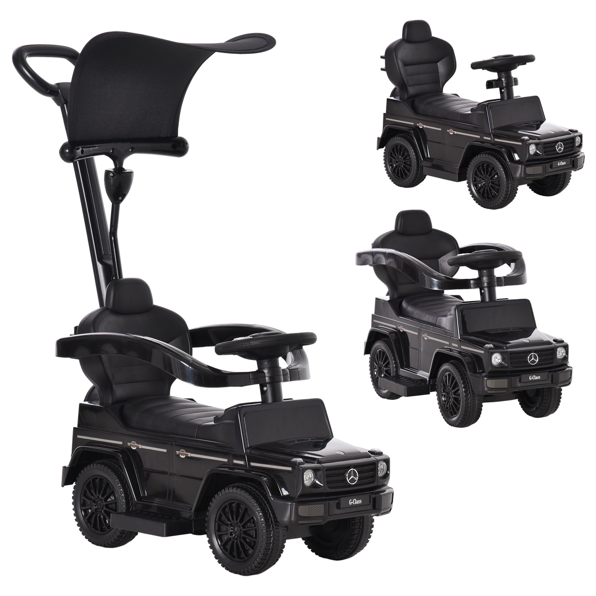 Mercedes-Benz G350 Licensed Push Car, 3-in-1 Toddler Sliding Car with Horn, Steering, Foot Rest, Seat Storage, Black Push Cars for Toddlers at Gallery Canada