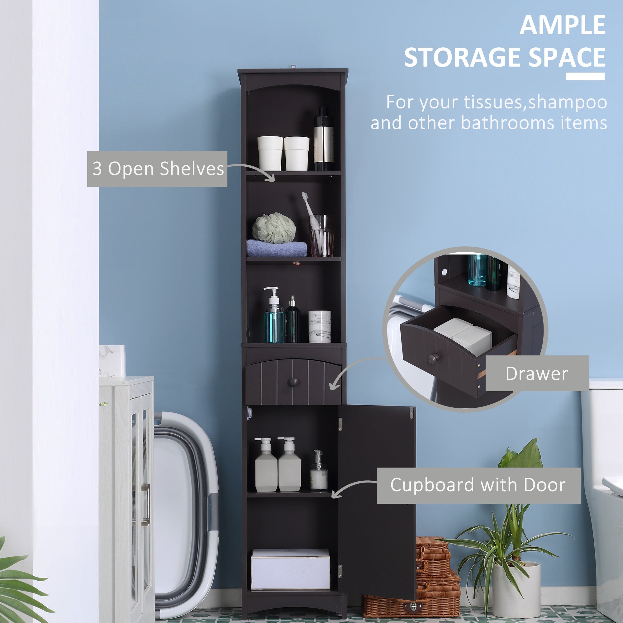 Tall Bathroom Cabinet Storage Organizer, Linen Tower with Shelves and Drawer Bathroom Cabinets   at Gallery Canada