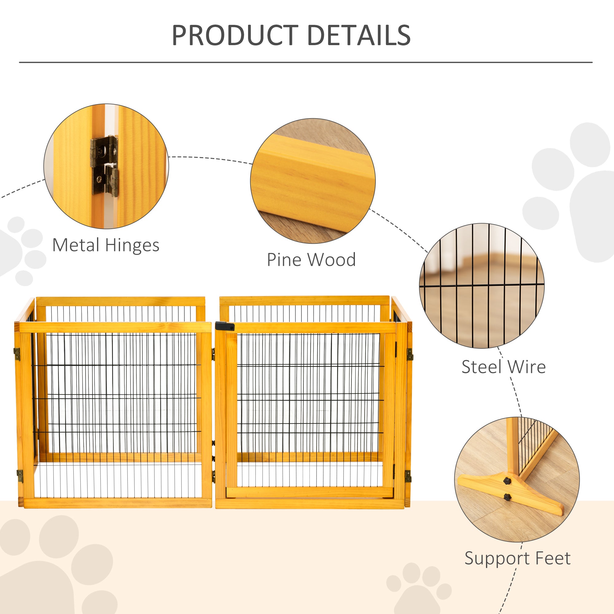 Wooden Freestanding Pet Gate w/ 2 Support Feet, Yellow Houses, Kennels & Pens   at Gallery Canada