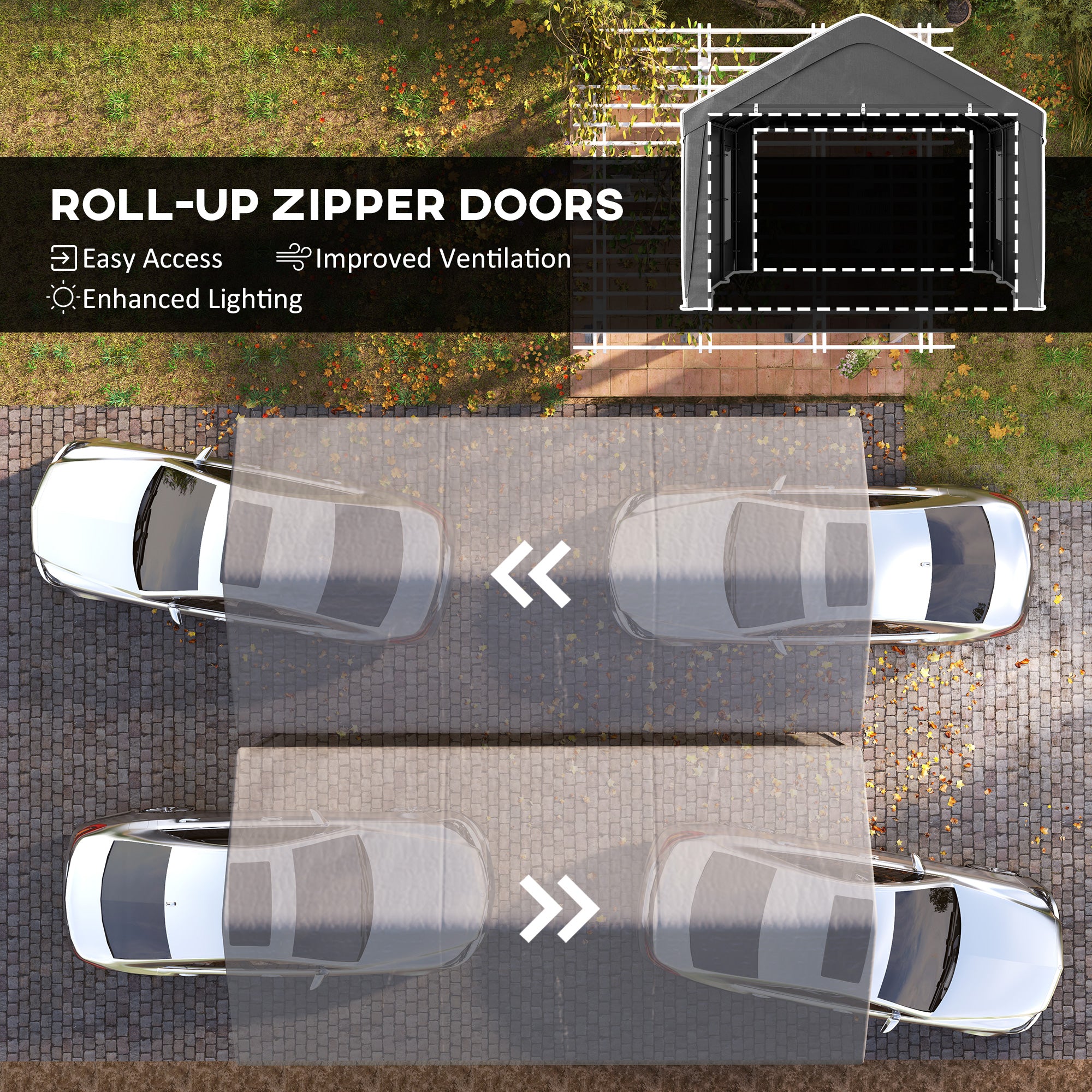 12 x 20ft Carport with 2 Roll-Up Doors, 4 Windows, Portable Garage with Removable Sidewalls for Car, Truck, Dark Grey Car Shelters at Gallery Canada