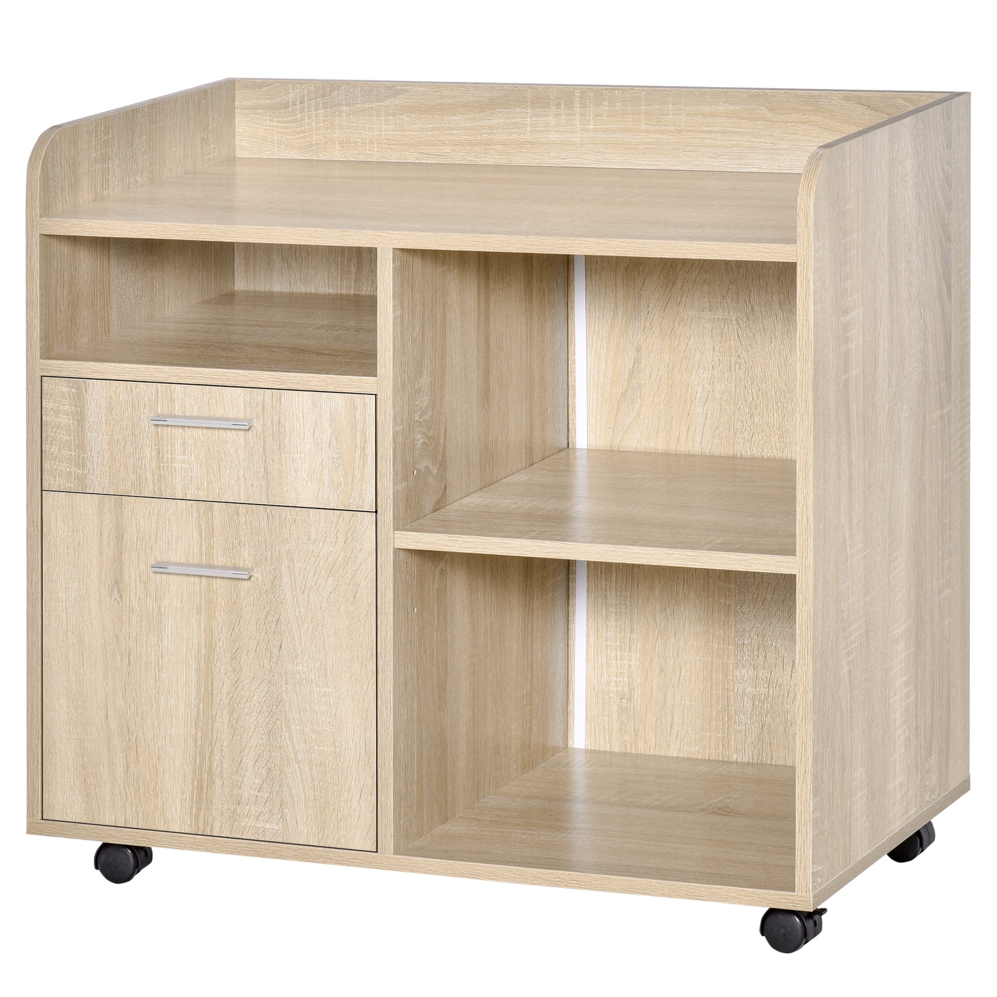 Lateral Filing Cabinet, Printer Stand with Wheels, Mobile File Cabinet with Drawer for Letter or A4 File, Home Office, Oak Office Cabinets & Cupboards at Gallery Canada