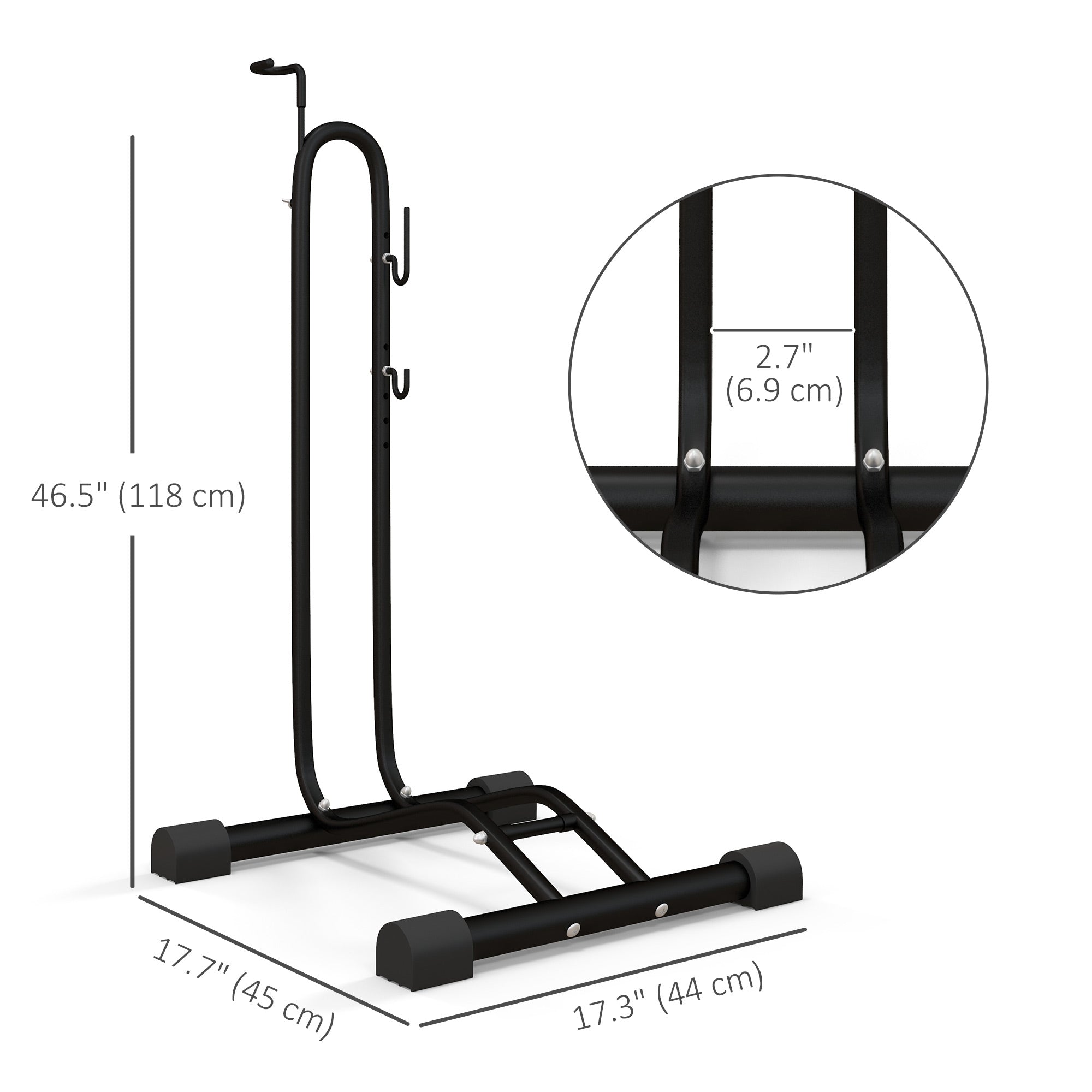 Vertical & Horizontal Bike Rack Bicycle Storage Stand with Adjustable Hooks, Fits 6