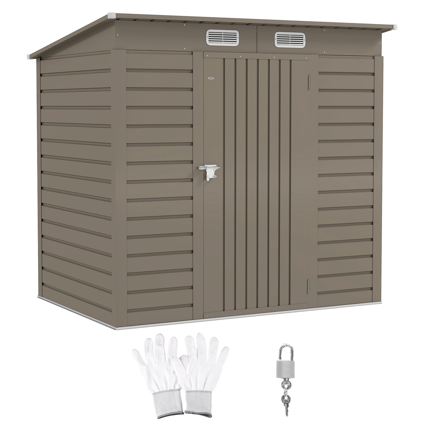 6 x 4FT Galvanized Garden Storage Shed, Metal Outdoor Shed with Double Doors and 2 Vents, Light Grey Sheds at Gallery Canada