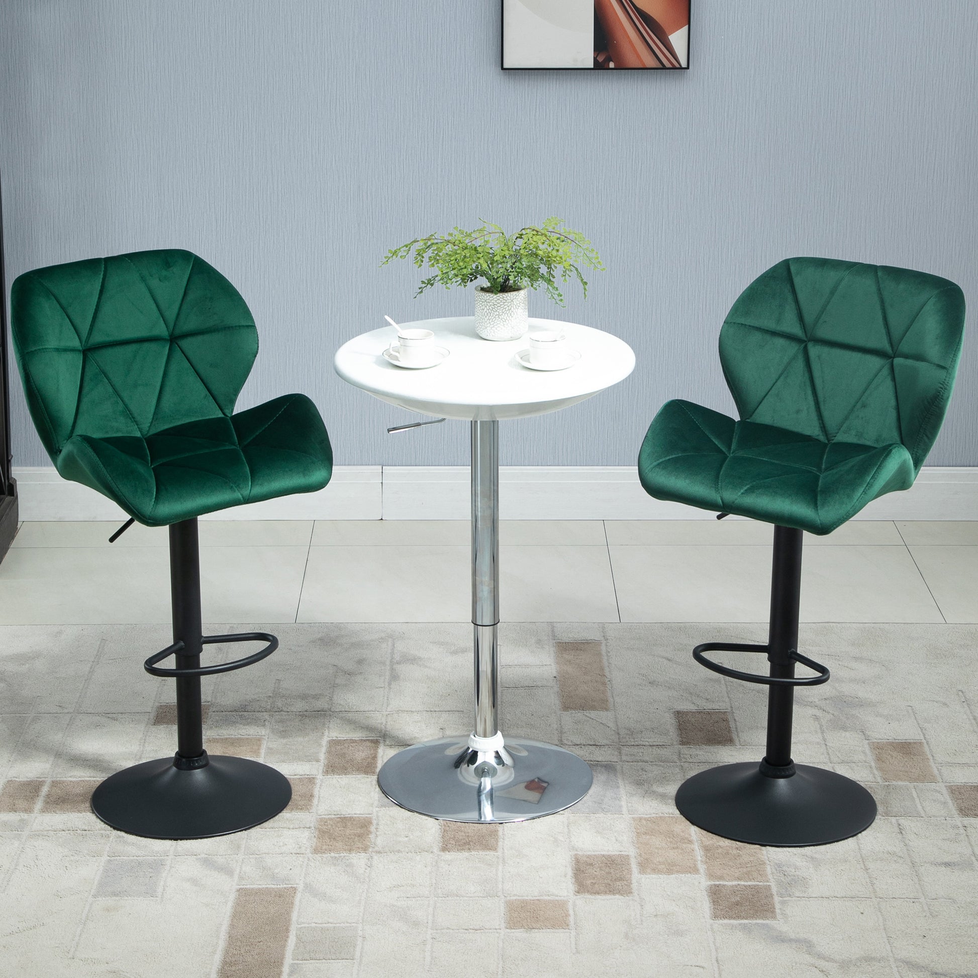 Bar Stool Set of 2 Fabric Adjustable Height Armless Upholstered Counter Chairs with Swivel Seat, Green Bar Stools   at Gallery Canada