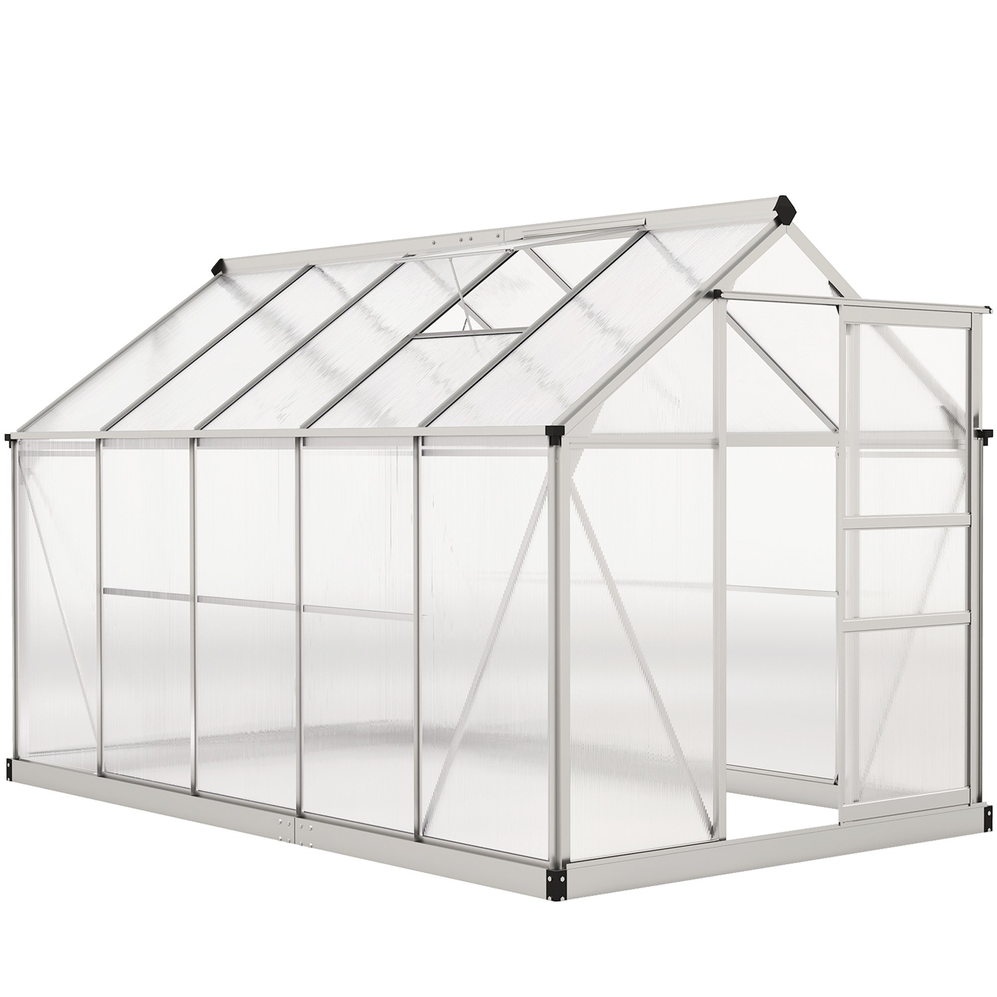 6' x 10' x 6.6' Polycarbonate Greenhouse, Walk-In Green House Kit Garden, Plants Grow, Galvanized Sheet Aluminum Frame with Rain Gutter, Vents and Sliding Door, Sliver Walk In Greenhouses at Gallery Canada