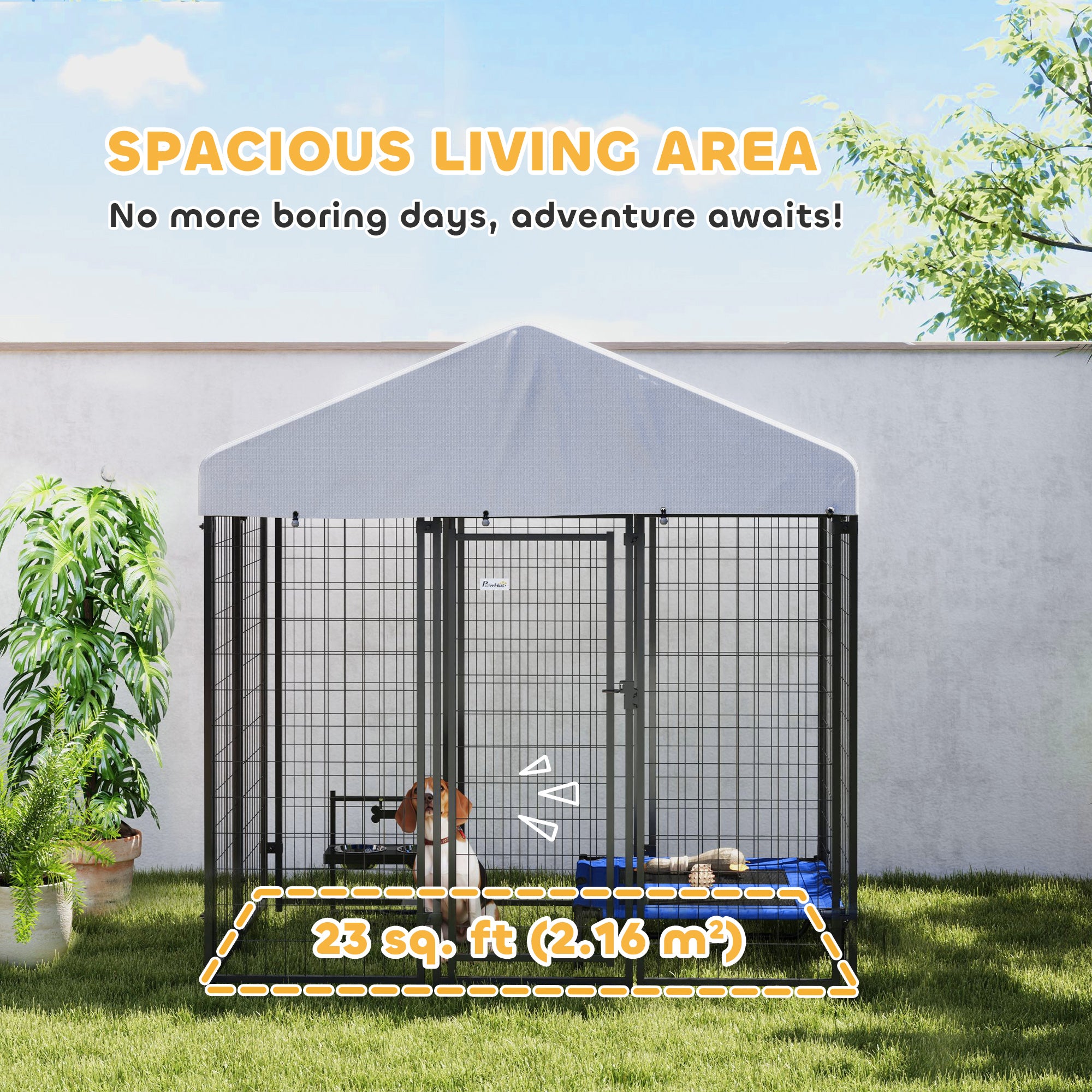 Outdoor Dog Kennel with Waterproof UV-Resistant Cover, for Medium and Small Dogs, 6' x 4' x 6', Silver Houses, Kennels & Pens at Gallery Canada