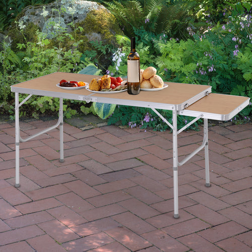 4ft Picnic Table with Slide Shelf Outdoor Portable Aluminum Folding Table 2 Adjustable Height Light-weight Camping BBQ Party Dining Table w/ Carrying Handle