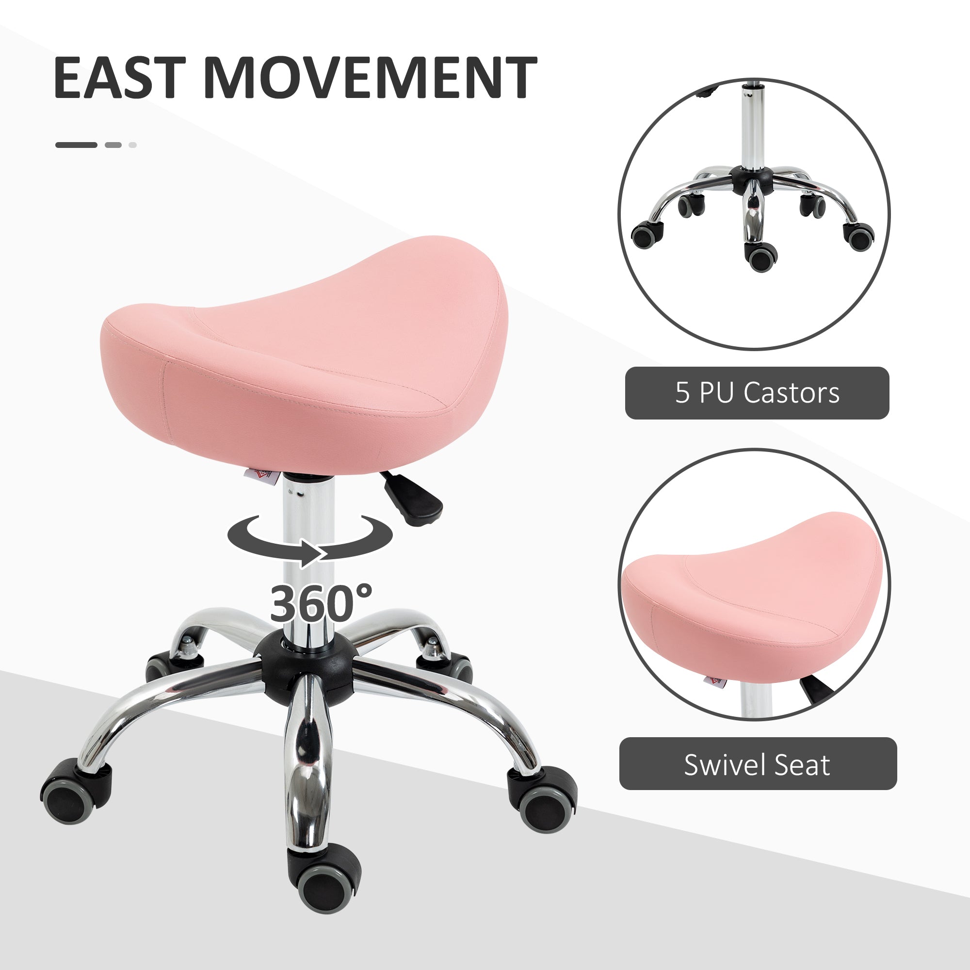 Saddle Stool, Height Adjustable Rolling Salon Chair with PU Leather for Massage, Spa, Clinic, Beauty and Tattoo, Pink Salon Stools   at Gallery Canada