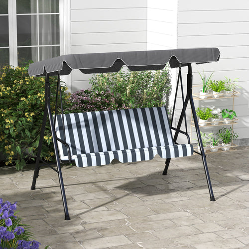 3-Seater Outdoor Porch Swing with Adjustable Canopy, Patio Swing Chair for Garden, Poolside, Backyard, Grey and White