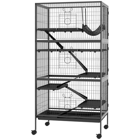 6-Tier Rolling Small Animal Cage, Deluxe Rabbit Cage, Ferret Cage for Mink Chinchilla Kitten Rabbit Charcoal Grey - Gallery Canada