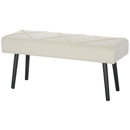 39 Inches Upholstered Bedroom Bench, Modern End of Bed Bench with Steel Legs, Cream White Storage Ottomans & Benches   at Gallery Canada