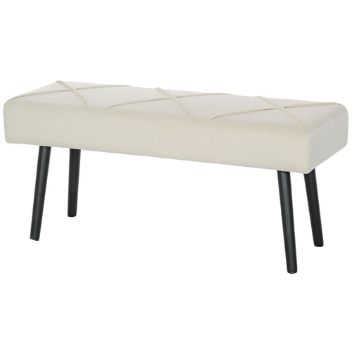 39 Inches Upholstered Bedroom Bench, Modern End of Bed Bench with Steel Legs, Cream White