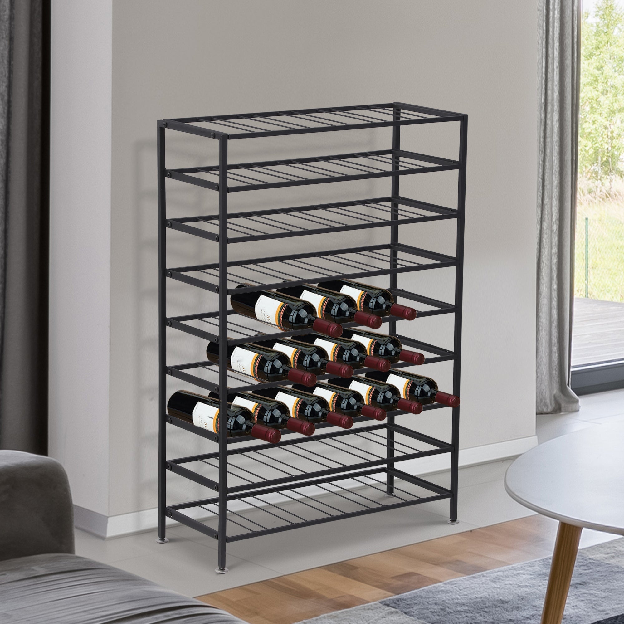 9-Tier Metal Wine Bottle Rack 54 Bottles Freestanding Wine Storage Holder Home Bar Wine Display Stand Cellar Bottle Organizer Black Wine Racks   at Gallery Canada