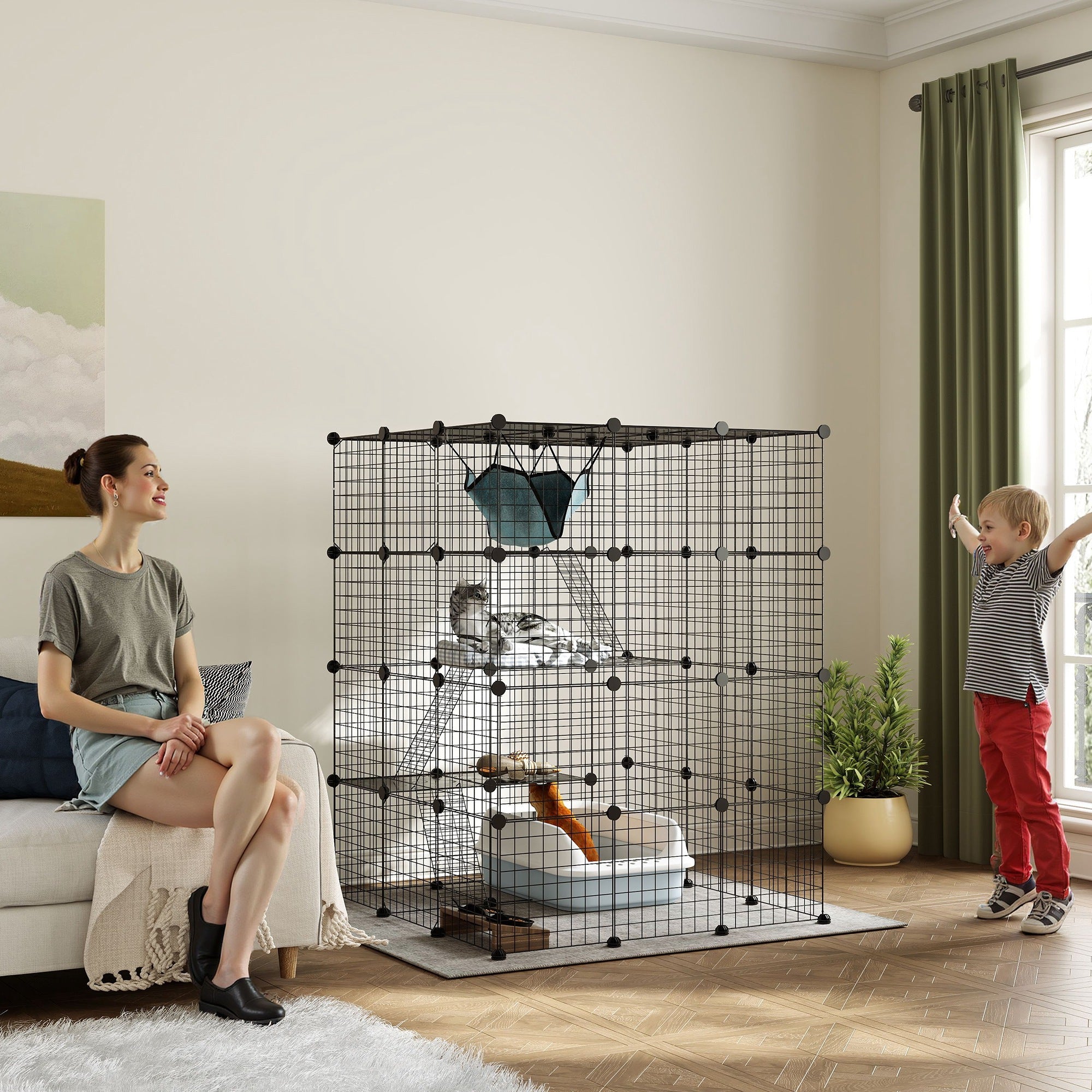 4 Tier DIY Cat Cage Indoor, Catio for 1-3 Cats with Hammock, 5 Doors, 3 Ramps, 3 Jumping Platforms, for 1-3 Cats, Black Outdoor Cat Enclosures at Gallery Canada
