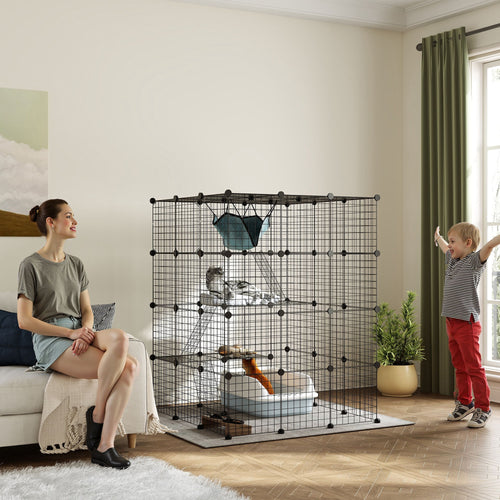 4 Tier DIY Cat Cage Indoor, Catio for 1-3 Cats with Hammock, 5 Doors, 3 Ramps, 3 Jumping Platforms, for 1-3 Cats, Black