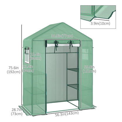 Walk-in Mini Greenhouse with Mesh Door &; Windows, Portable Garden Green House with 3 Tier Shelves, Water &; UV Resistant PE Cover, Green Walk In Greenhouses   at Gallery Canada