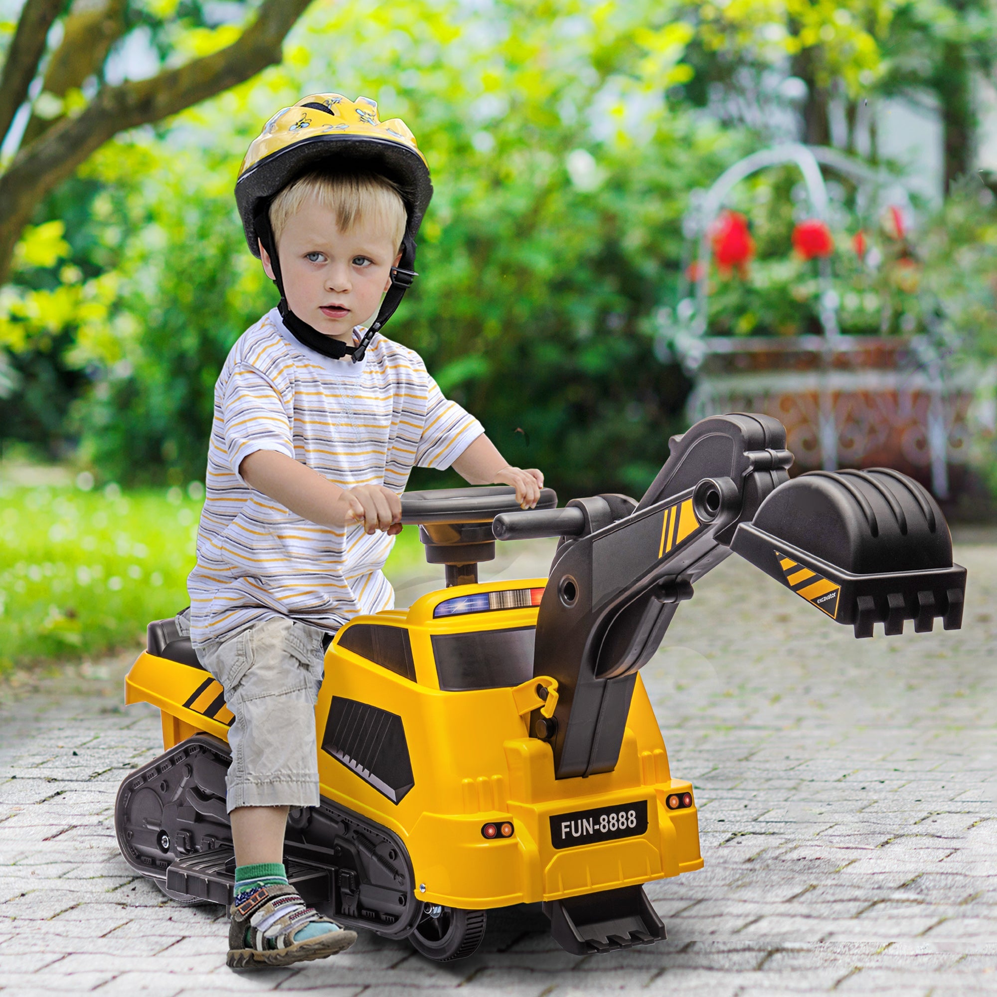 3-in-1 6V Electric Ride-On Tractor Excavator Bulldozer for Toddlers, Yellow Toy Excavators   at Gallery Canada