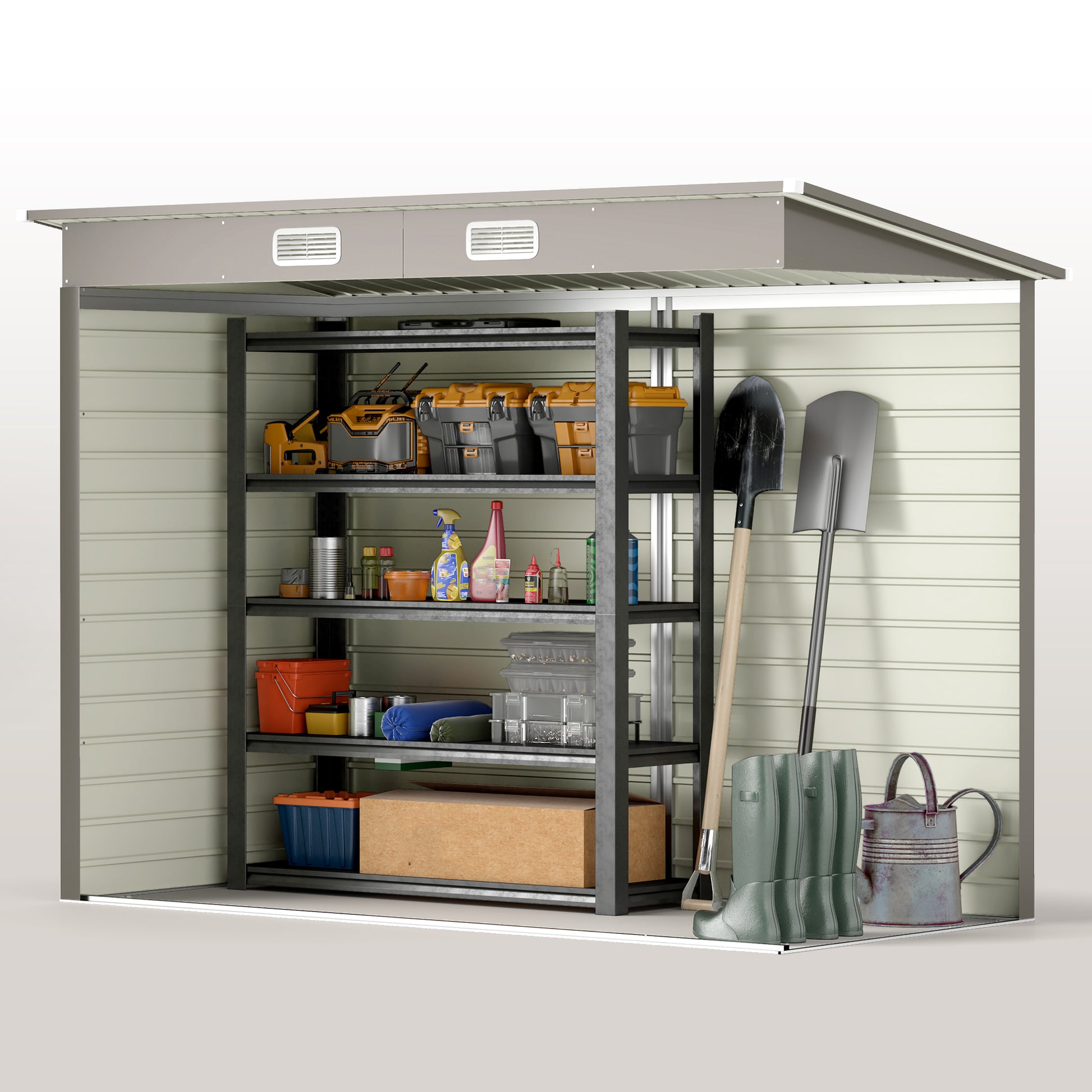 8 x 4FT Galvanized Garden Storage Shed, Metal Outdoor Shed with Double Doors and 2 Vents, Light Grey Sheds at Gallery Canada