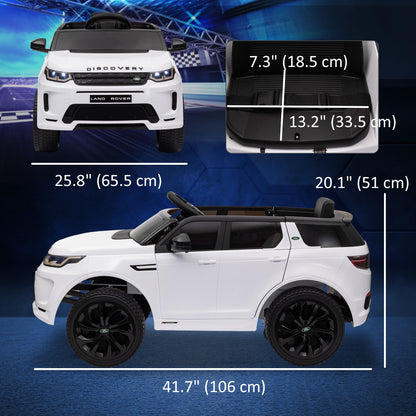 Land Rover Discovery Sport Licensed 12V Ride on Car w/ Remote, Soft Start, LED Lights, Music Horn, White Electric Toy Cars   at Gallery Canada