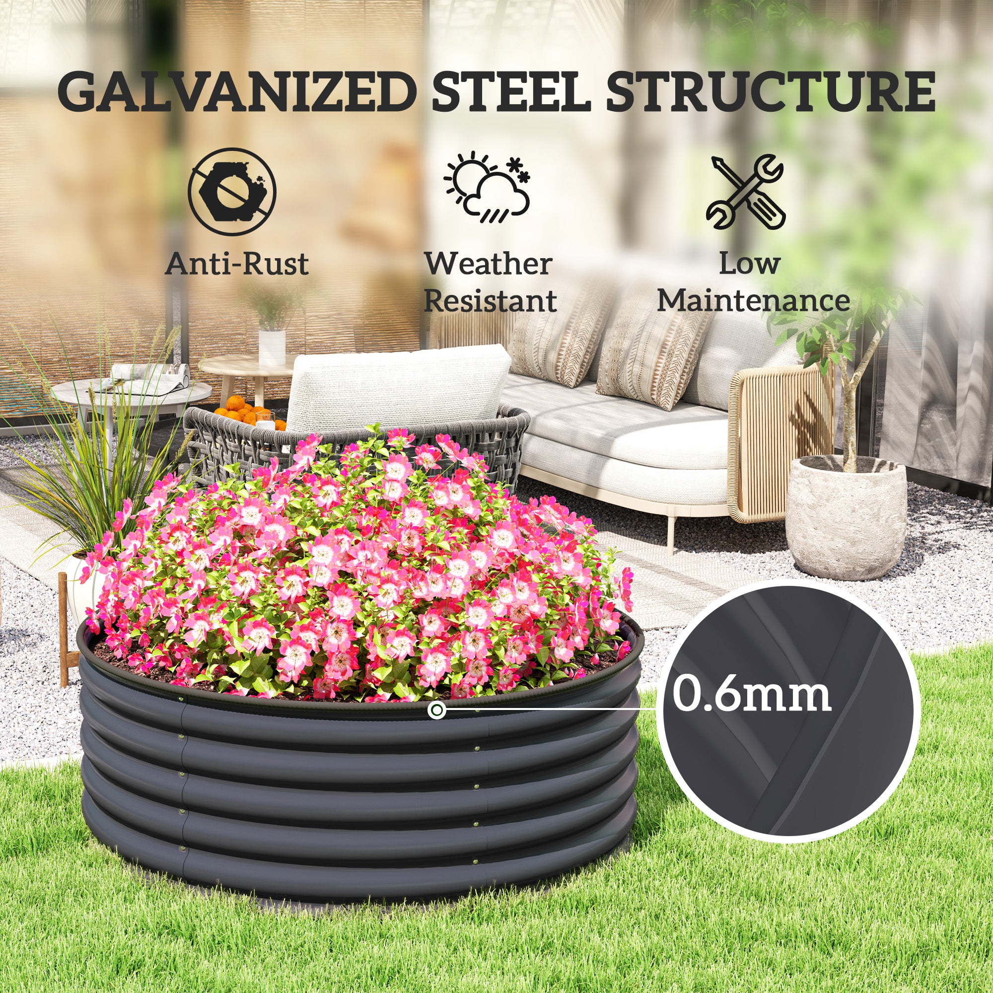 Galvanized Raised Flower Bed, 4 x 4 x 1.5 ft Outdoor Metal Raised Bed with Safety Edging and Gloves, Dark Grey Raised Garden Beds at Gallery Canada