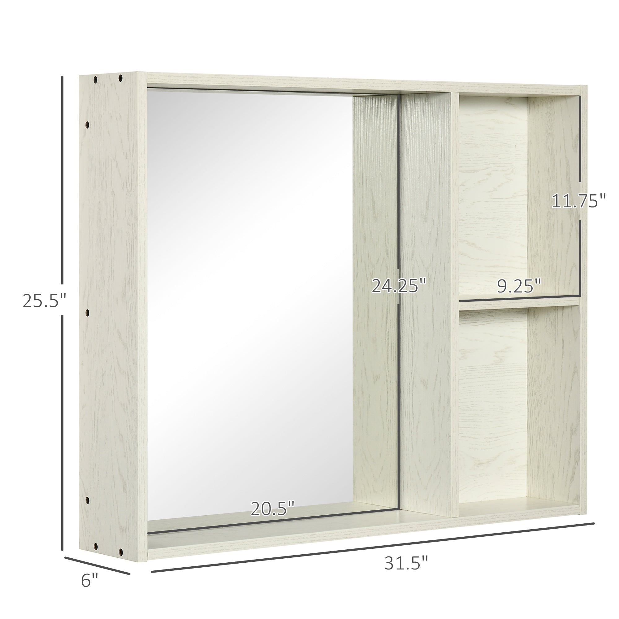 31.5 Inch x 25.5 Inch Medicine Cabinet with Mirror, 2-Tier Storage Shelf, Wall Mounted Bathroom Mirror Cabinet, White Mirror Medicine Cabinets   at Gallery Canada