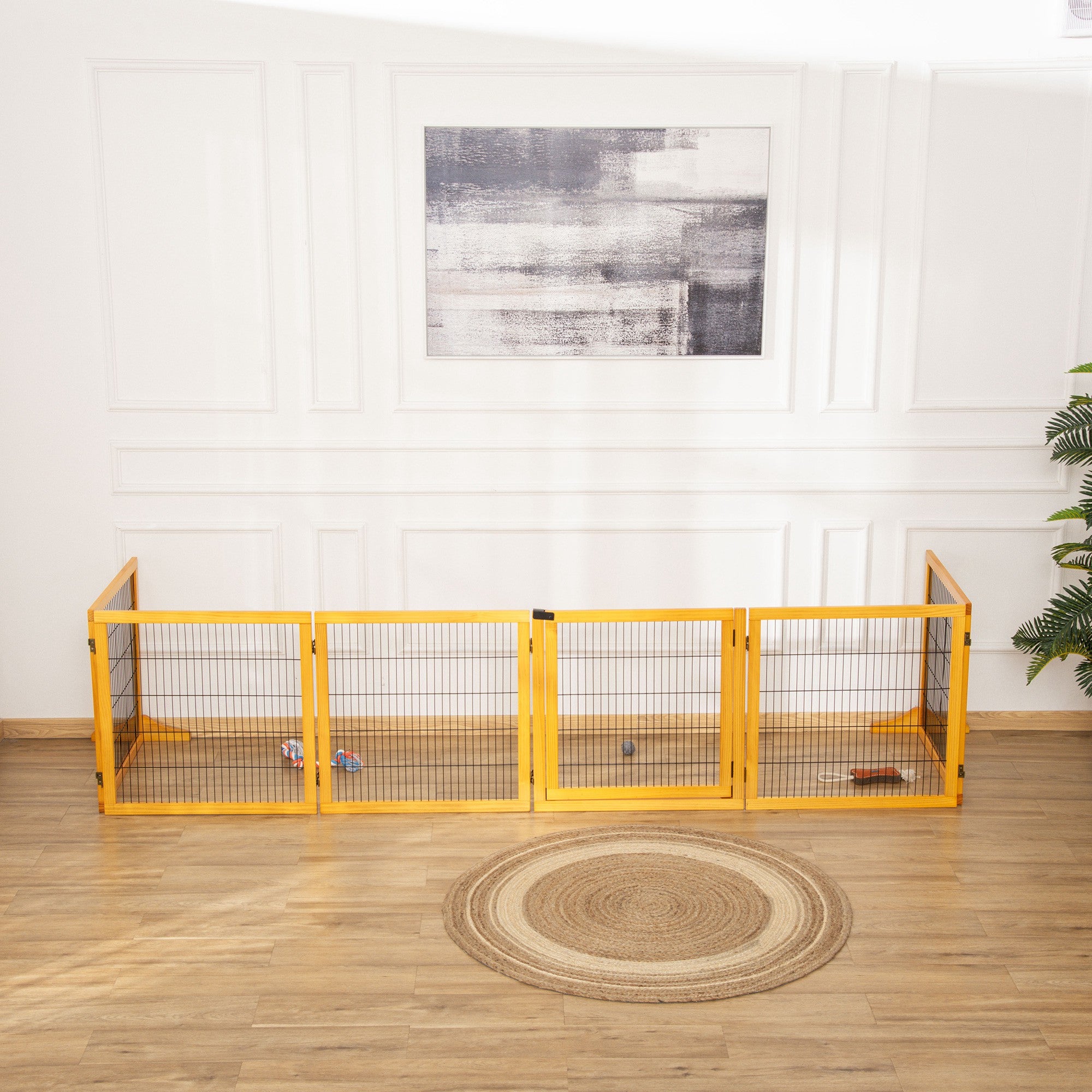 Wooden Freestanding Pet Gate w/ 2 Support Feet, Yellow Houses, Kennels & Pens   at Gallery Canada